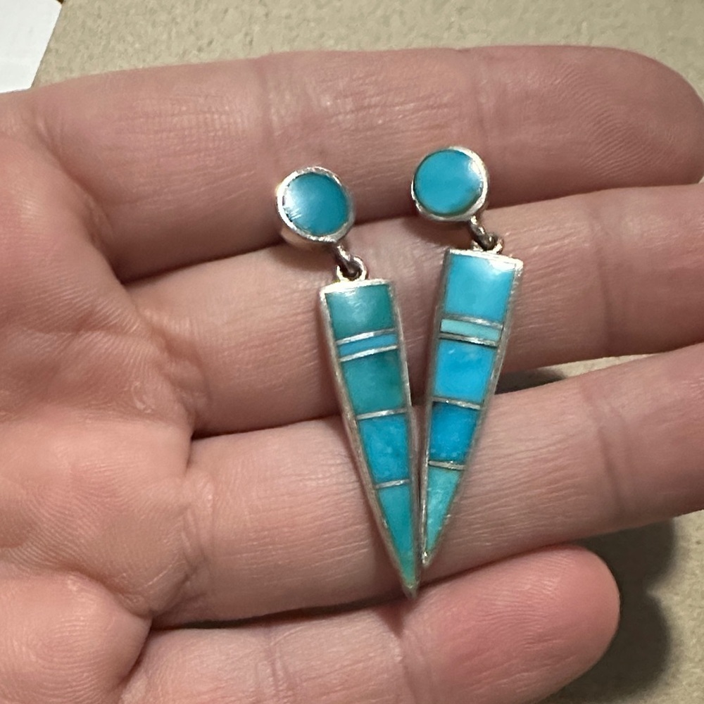 925 VTG Turquoise Silver Drop Earrings